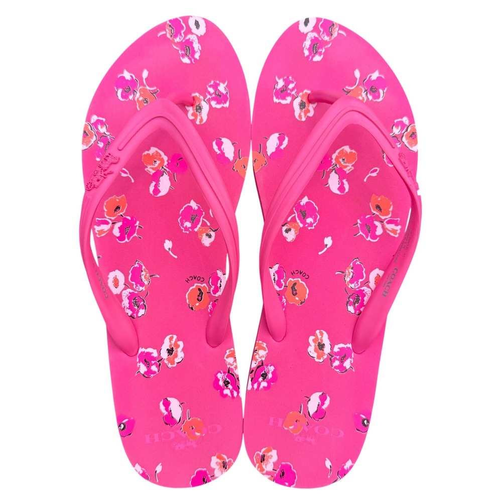 Coach Clementine Pink Floral Poppy Flip Flop Sandals‎ Womens 11B Q8159 Beach EUC